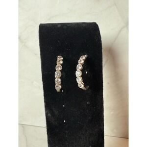 Semi Hoop Bright Rhinestone Pierced 1" Dressy Earrings